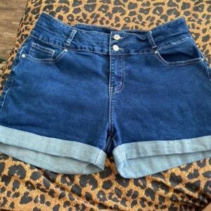 Dark Blue Denim Cuffed Women’s Shorts
